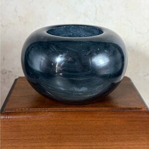 Vintage Hand Carved Smooth Black Marble Candle Votive Holder Italy Natural Stone